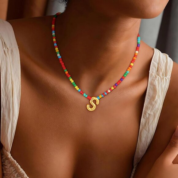 Charming Handmade Initial Necklace with Colorful Beads - Unique Women's Jewelry - Picture 3 of 7
